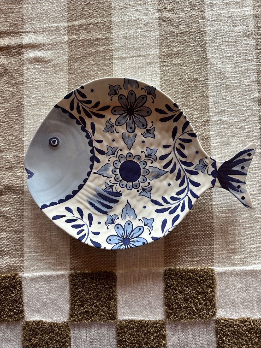 Decorative melamine Blue and White Fish Serving Platter - Home Accents